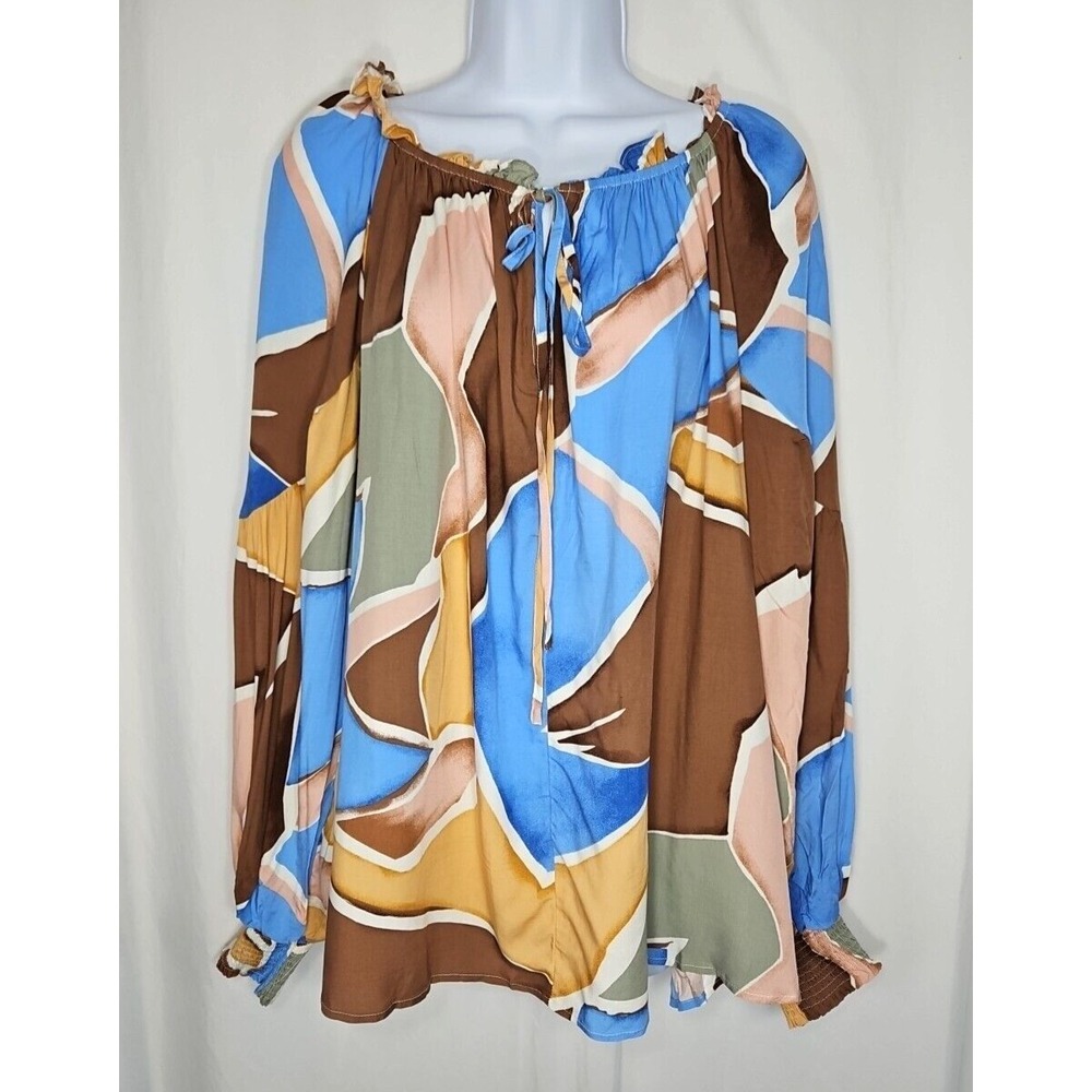 Perch by Blu Pepper Juniors Geometric Print Long Sleeve Pullover Blouse‎ Size 1X